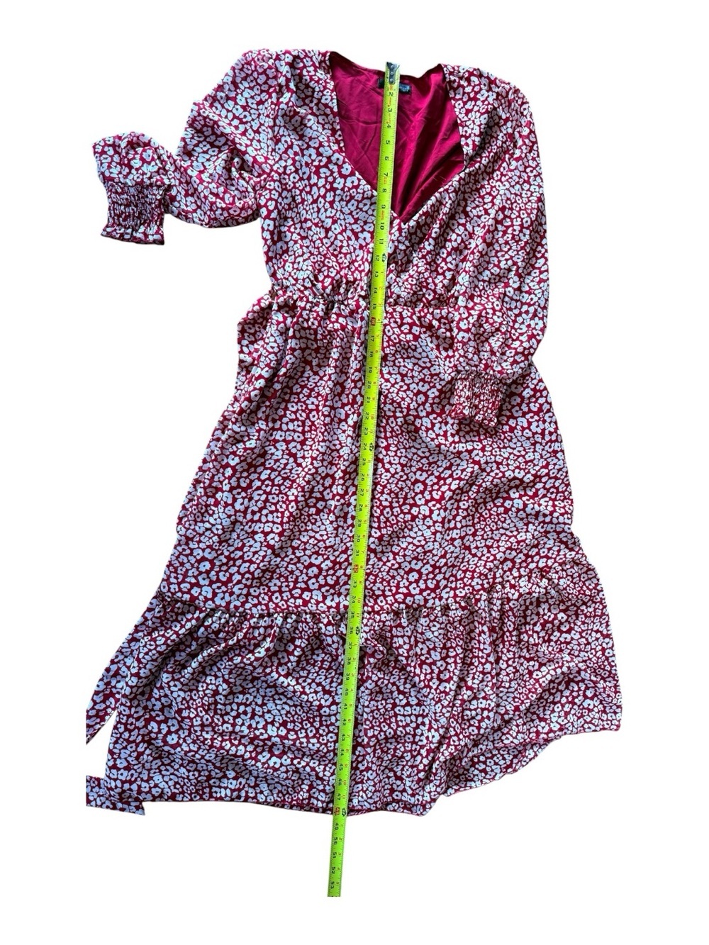 PRETTYGARDEN Womens Large Red White Floral Wrap Midi Dress Long Sleeve V Neck - Picture 7 of 11